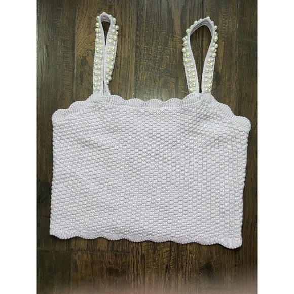 House Of Harlow 1960 S Cropped Knit Top Sweater Pearl‎ Straps Cottage Core Fairy - Picture 4 of 11